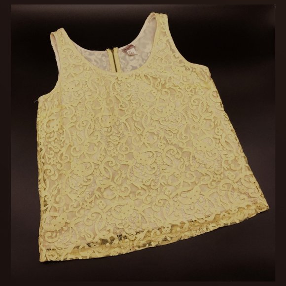 H&M Conscious Yellow Lace Tank Top M | Floral Sheer Overlay - Picture 4 of 11